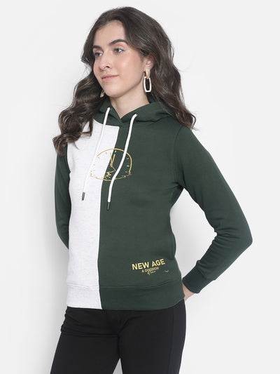 Green Colourblocked hooded Sweatshirt-Women Sweatshirts-Crimsoune Club