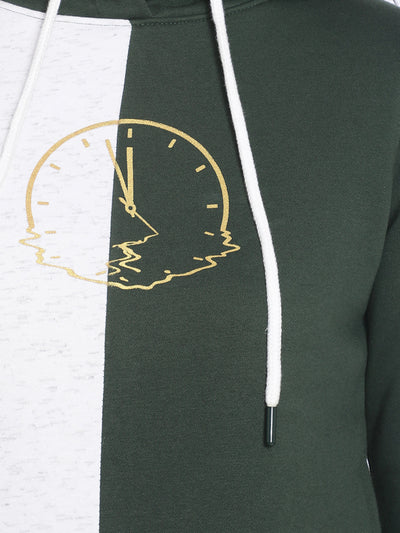 Green Colourblocked hooded Sweatshirt-Women Sweatshirts-Crimsoune Club