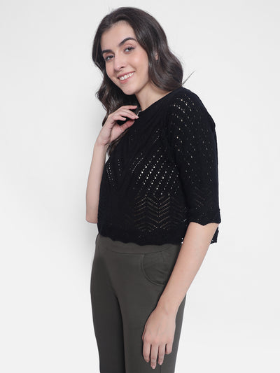 Black Crop Length Sweaters-Women Sweaters-Crimsoune Club