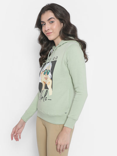 Olive Printed hooded Sweatshirt-Women Sweatshirts-Crimsoune Club