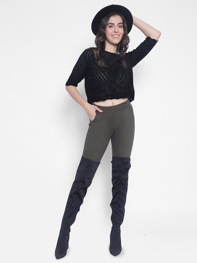 Black Crop Length Sweaters-Women Sweaters-Crimsoune Club