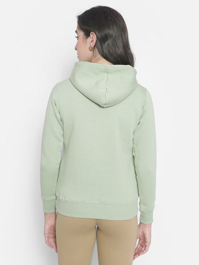 Olive Printed hooded Sweatshirt-Women Sweatshirts-Crimsoune Club