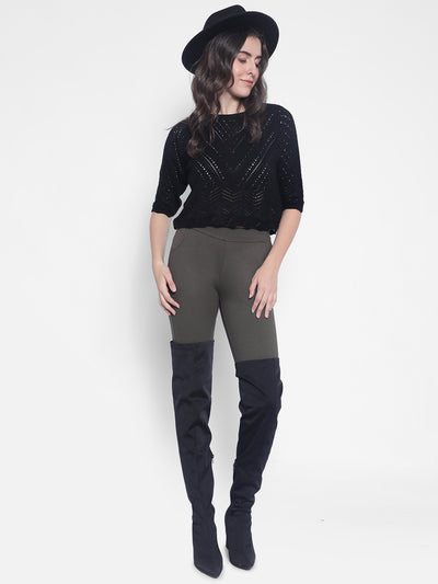 Black Crop Length Sweaters-Women Sweaters-Crimsoune Club