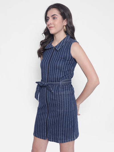 Blue Stripes Denim Dress-Women Dresses-Crimsoune Club