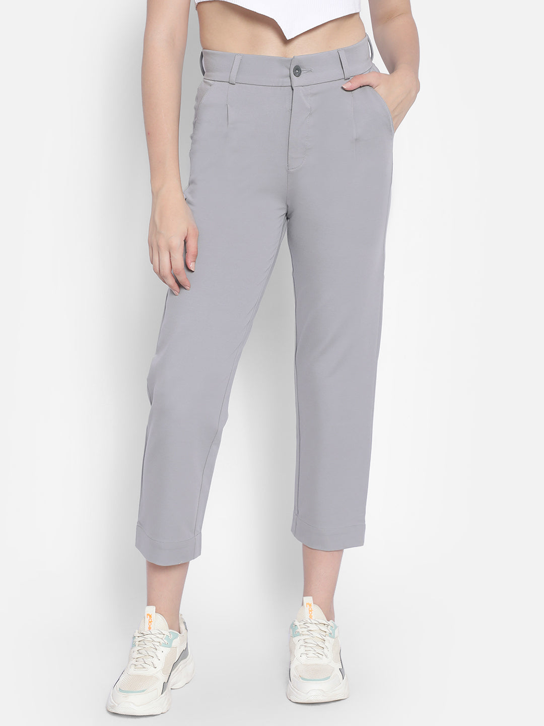 Grey Crop Trousers-Women Trousers-Crimsoune Club