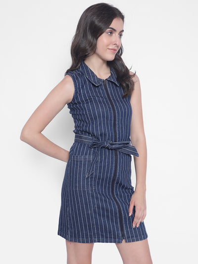 Blue Stripes Denim Dress-Women Dresses-Crimsoune Club