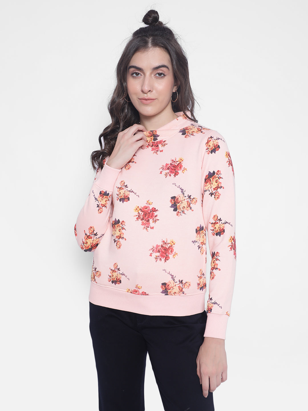 Pink Floral Sweatshirt-Women Sweatshirts-Crimsoune Club