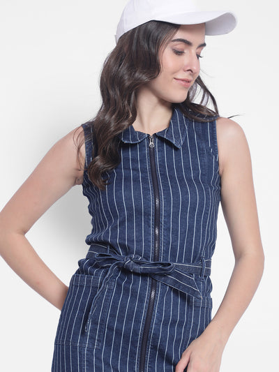 Blue Stripes Denim Dress-Women Dresses-Crimsoune Club