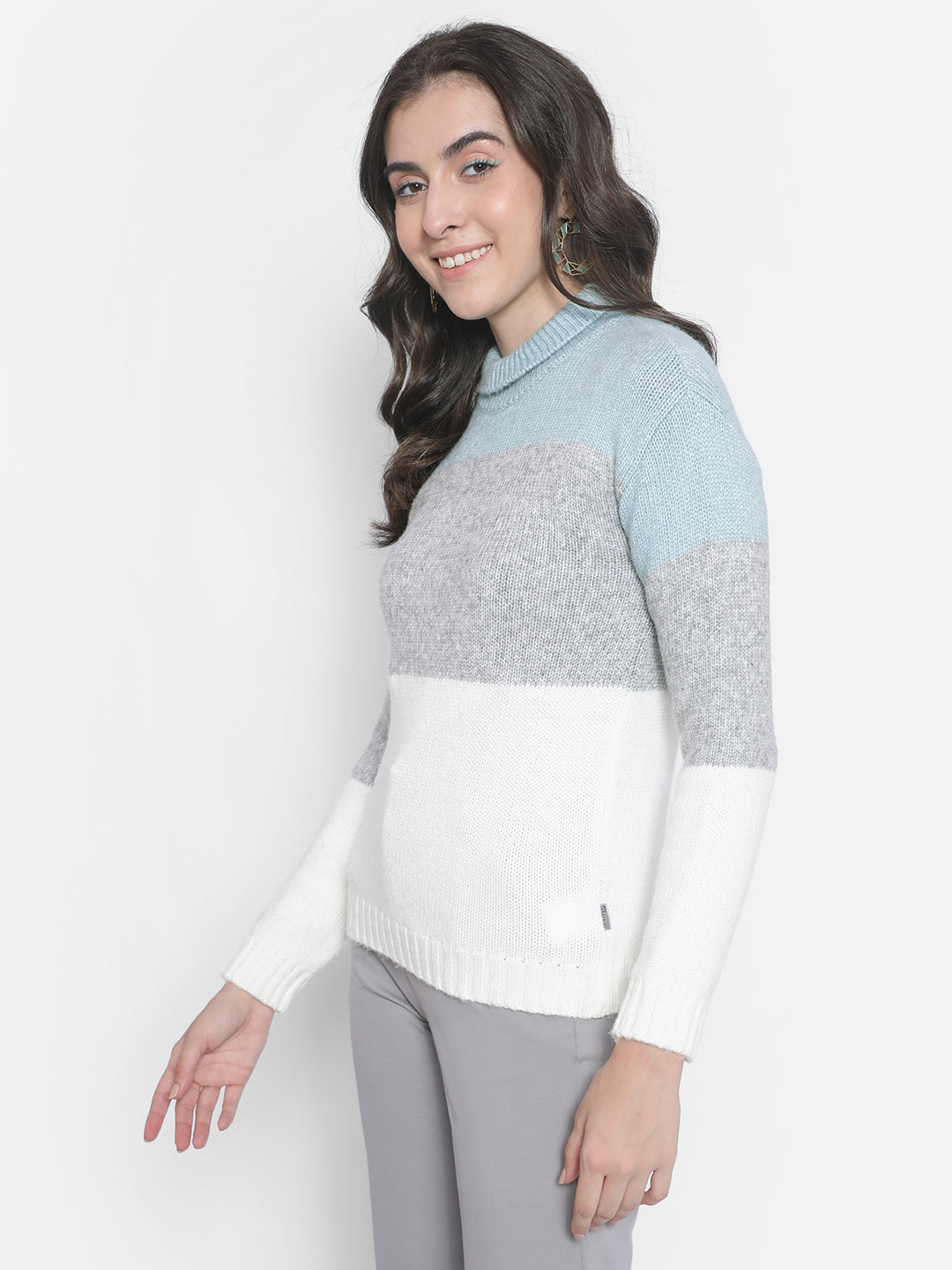 Mint Colourblocked Sweater-Women Sweaters-Crimsoune Club