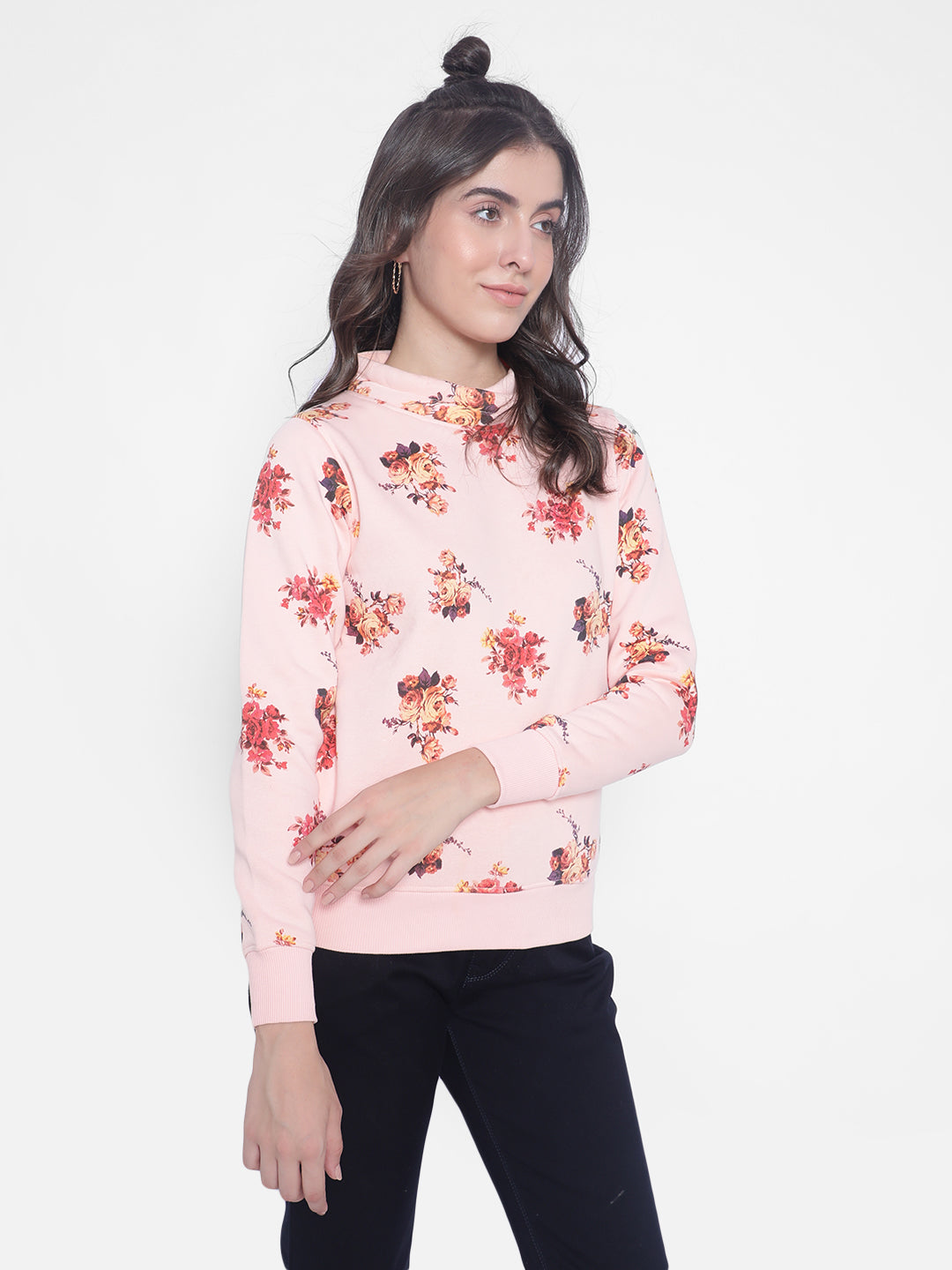 Pink Floral Sweatshirt-Women Sweatshirts-Crimsoune Club