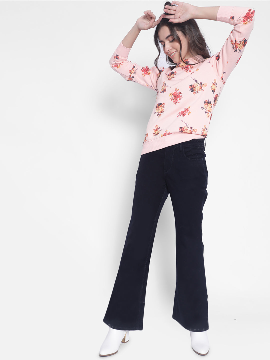 Pink Floral Sweatshirt-Women Sweatshirts-Crimsoune Club