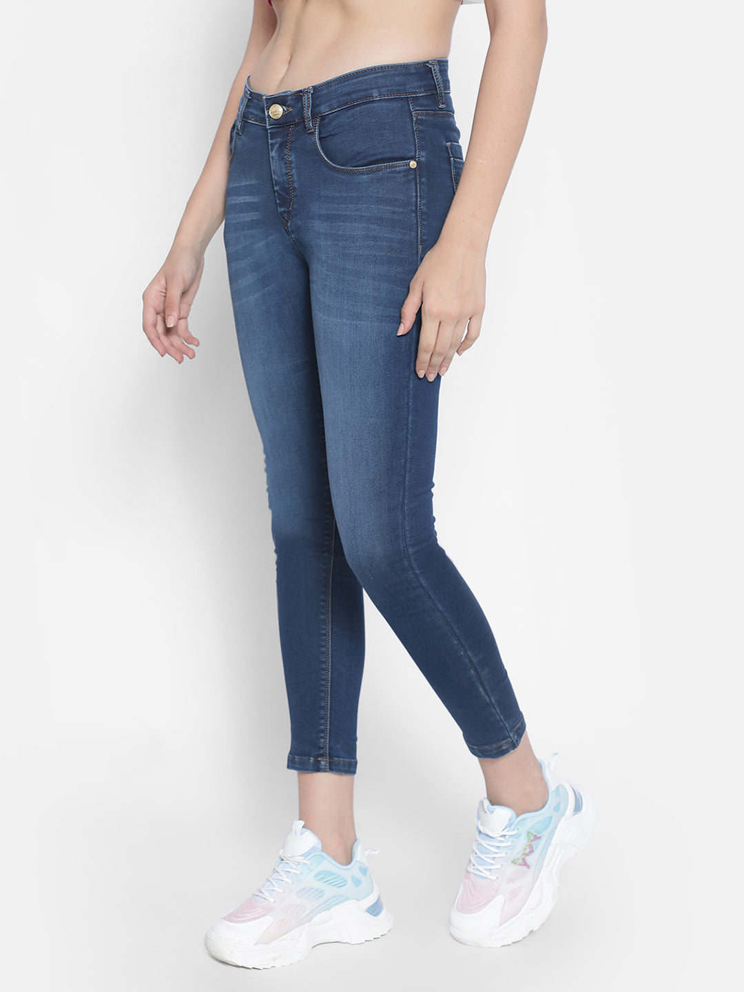 Blue Ankle Length Jeans-Women Jeans-Crimsoune Club