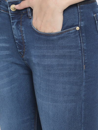 Blue Ankle Length Jeans-Women Jeans-Crimsoune Club