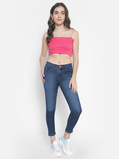 Blue Ankle Length Jeans-Women Jeans-Crimsoune Club