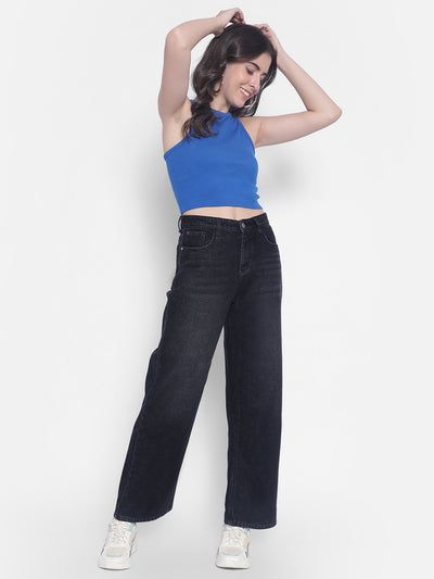 Black Wide Leg Jeans-Women Jeans-Crimsoune Club