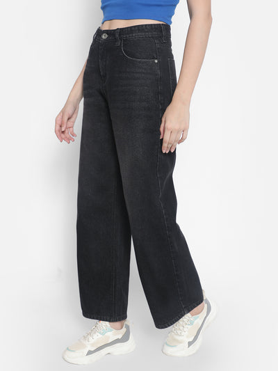 Black Wide Leg Jeans-Women Jeans-Crimsoune Club