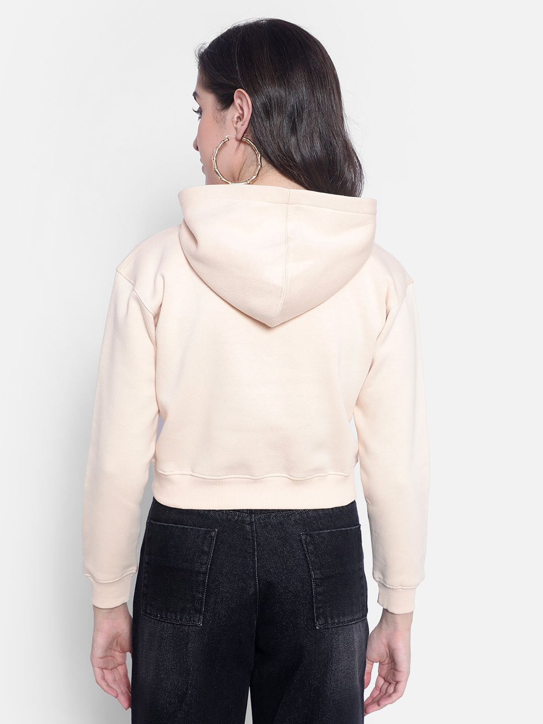 Peach Printed hooded Crop Sweatshirt-Women Sweatshirts-Crimsoune Club
