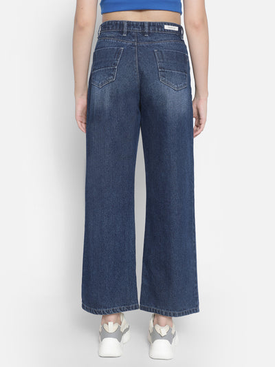 Blue Wide Leg Jeans-Women Jeans-Crimsoune Club