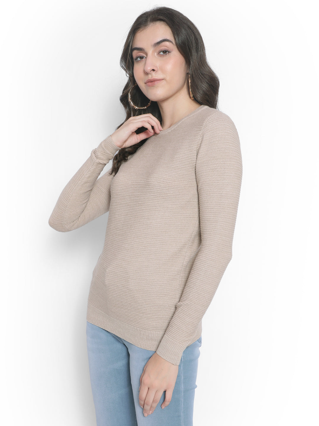 Beige Sweater-Women Sweaters-Crimsoune Club