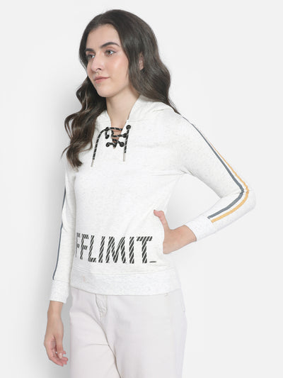 White Printed hooded Sweatshirt-Women Sweatshirts-Crimsoune Club