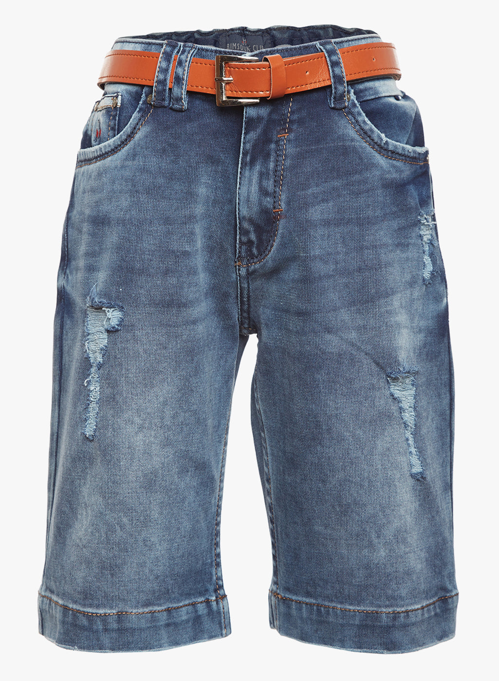 Blue Solid Light Fade Distressed Denim Shorts-Boys Shorts-Crimsoune Club