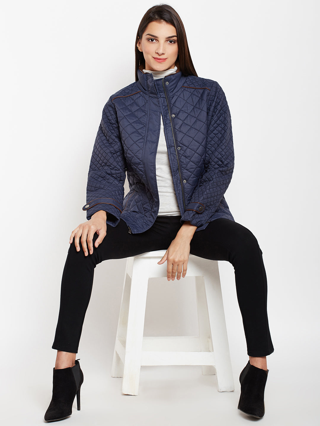 Blue Light Quilted Jacket-Women Jackets-Crimsoune Club