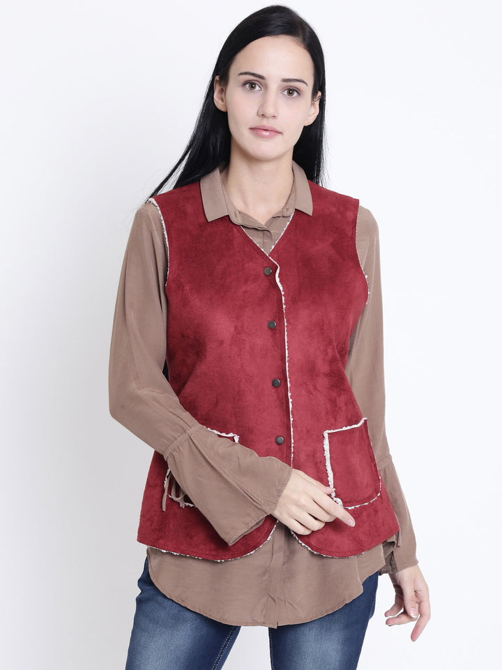 Red Vested Jacket-Women Jackets-Crimsoune Club