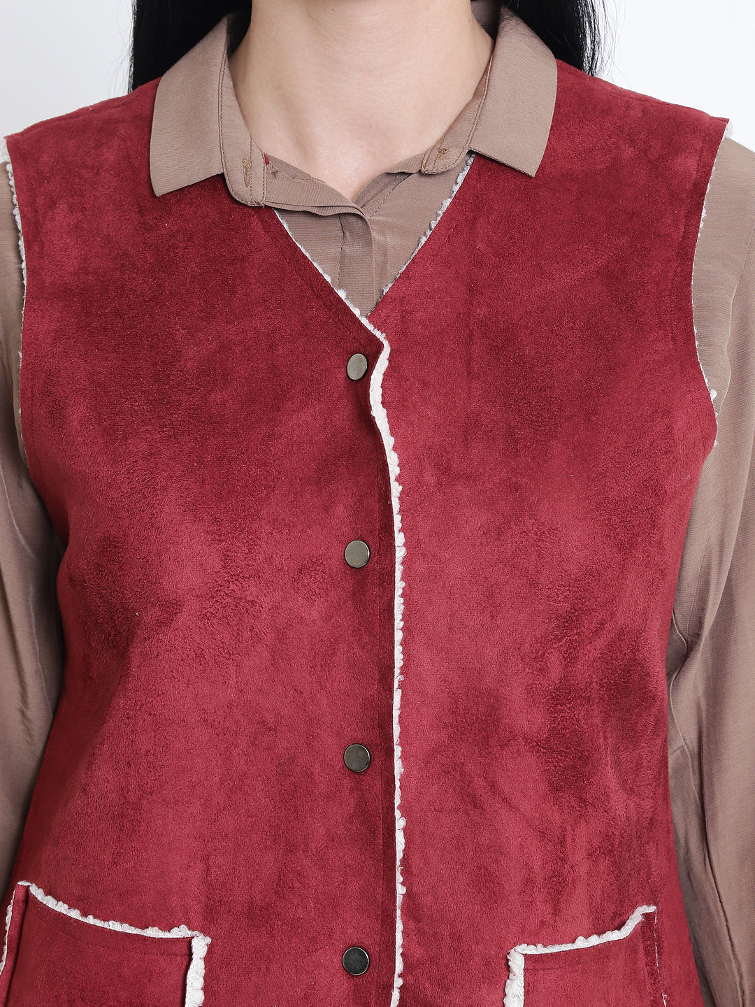 Red Vested Jacket-Women Jackets-Crimsoune Club