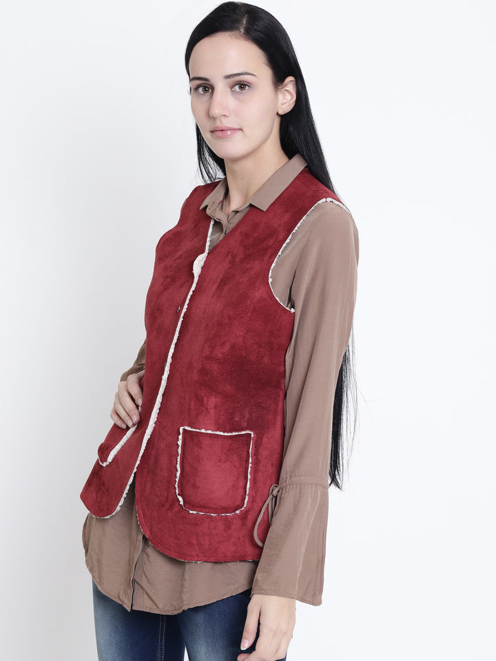 Red Vested Jacket-Women Jackets-Crimsoune Club