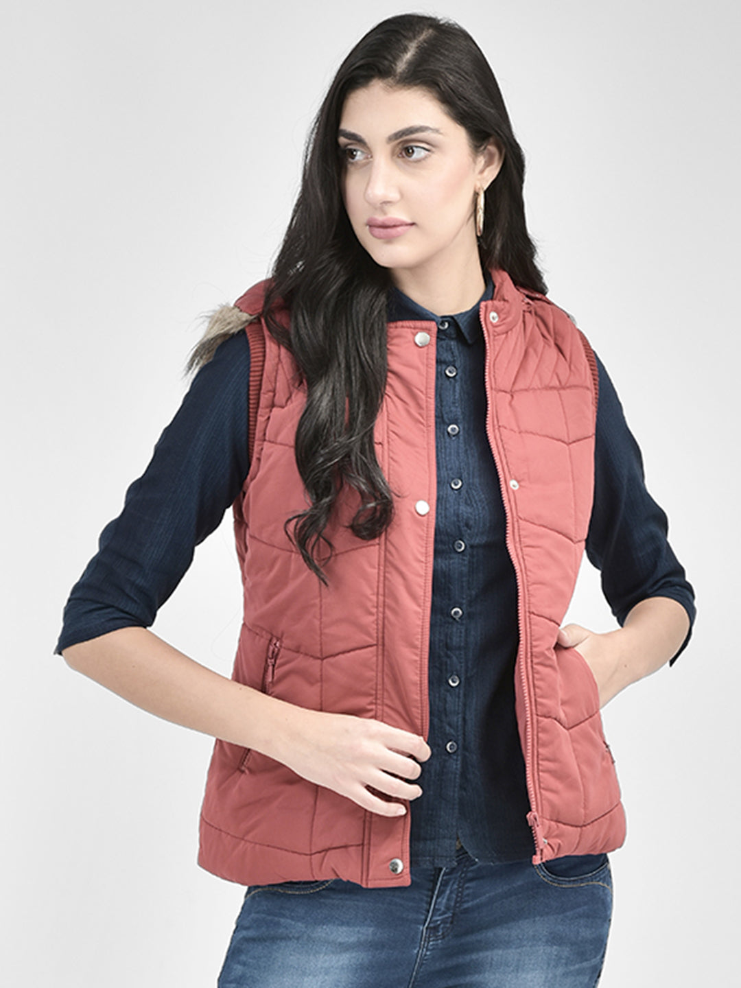 Red Sleeveless Puffer Jacket-Women Jackets-Crimsoune Club
