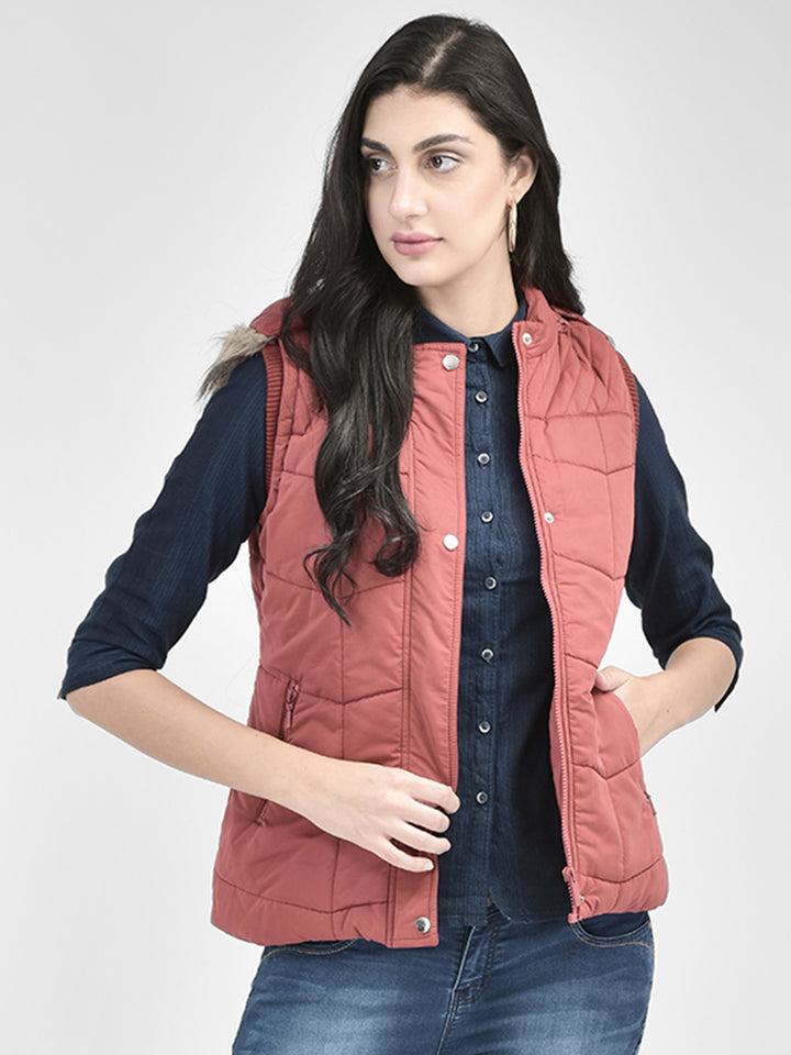 Red Sleeveless Puffer Jacket-Women Jackets-Crimsoune Club