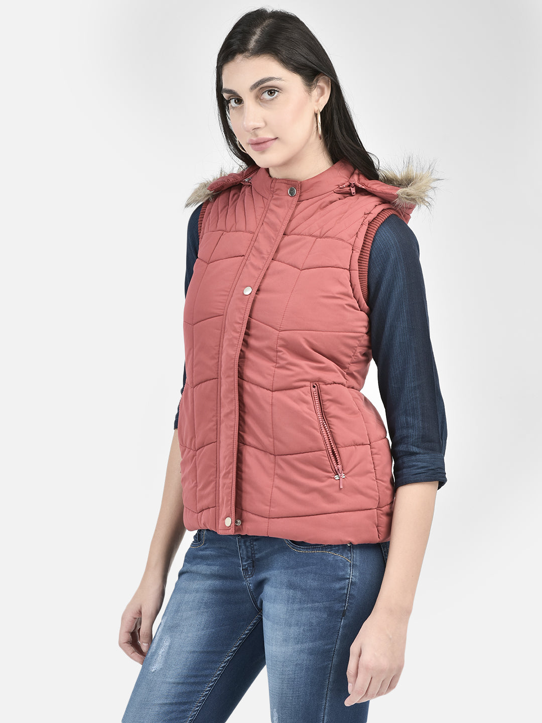 Red Sleeveless Puffer Jacket-Women Jackets-Crimsoune Club