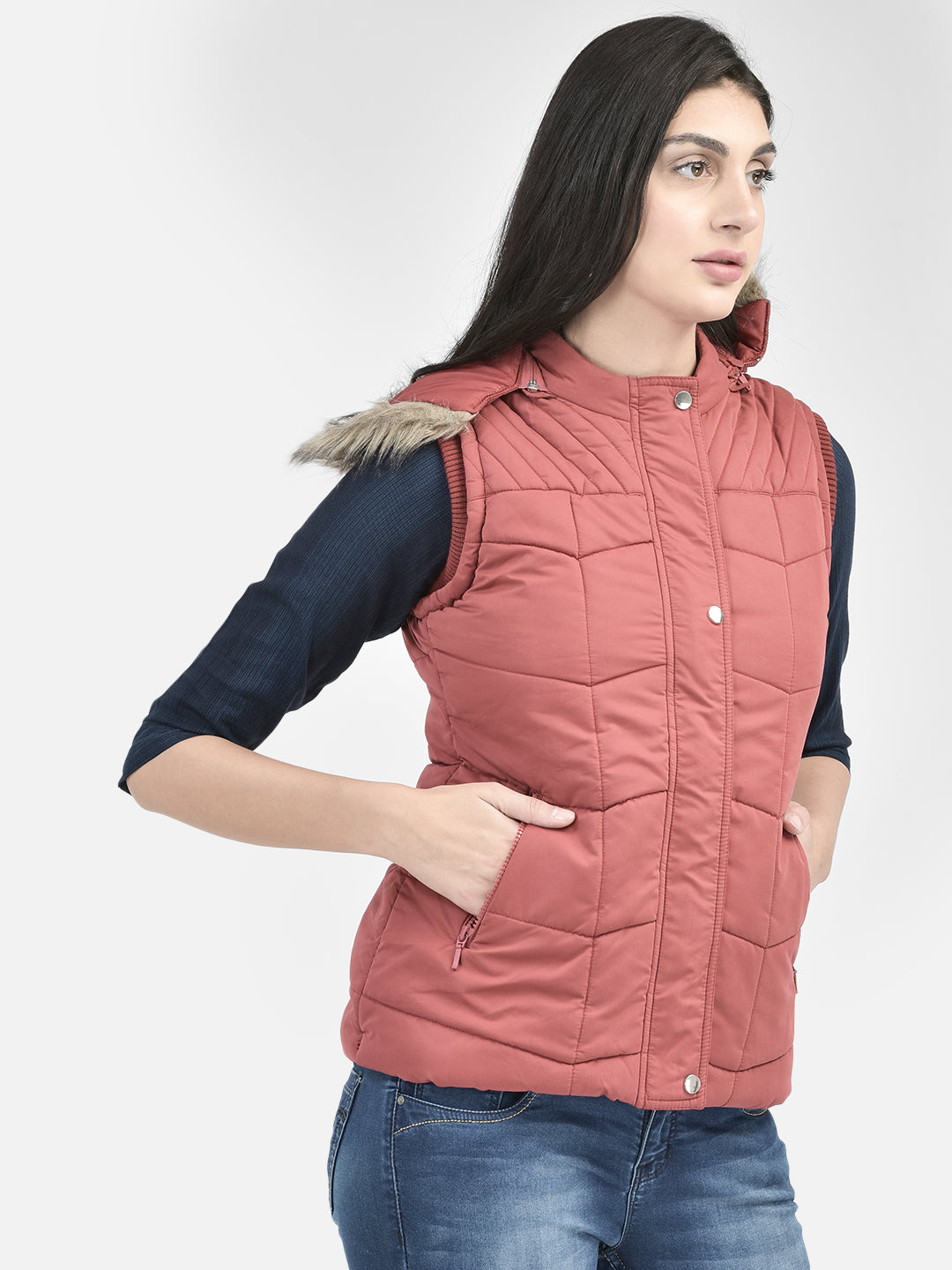 Red Sleeveless Puffer Jacket-Women Jackets-Crimsoune Club