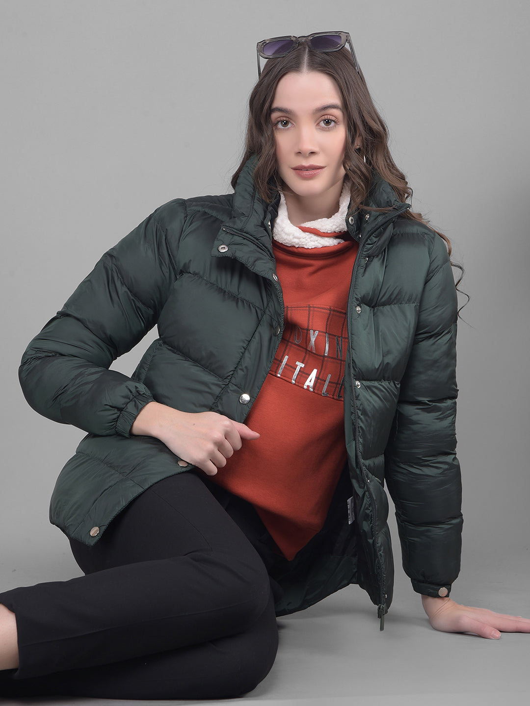 Green Puffer Jacket-Women Jackets-Crimsoune Club