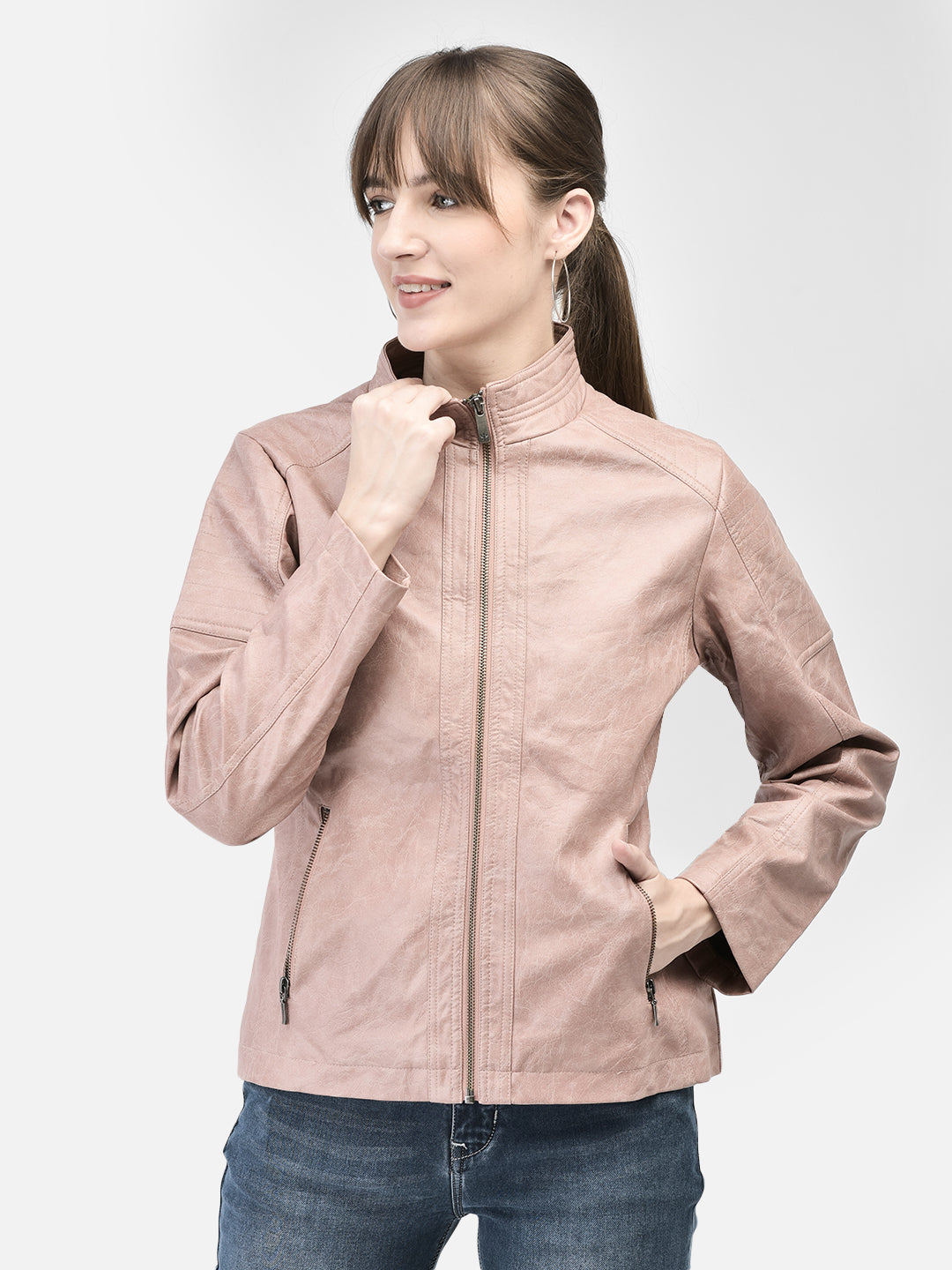 Pink Leather Jacket-Women Jackets-Crimsoune Club