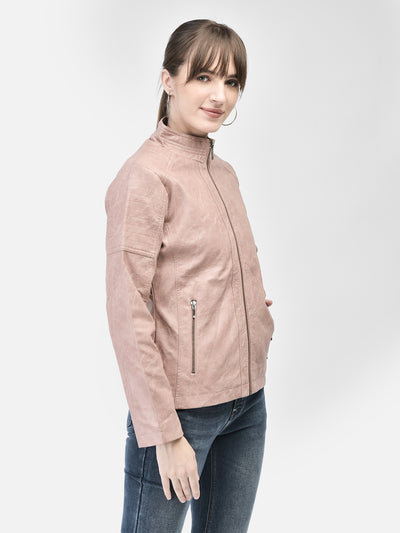 Pink Leather Jacket-Women Jackets-Crimsoune Club