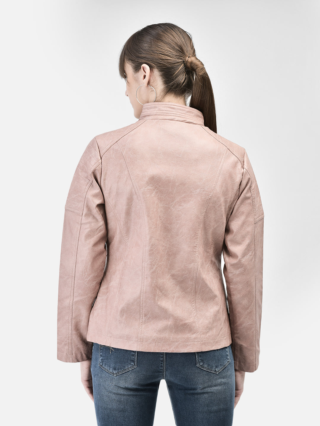 Pink Leather Jacket-Women Jackets-Crimsoune Club