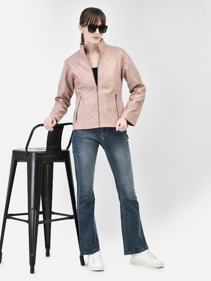 Pink Leather Jacket-Women Jackets-Crimsoune Club