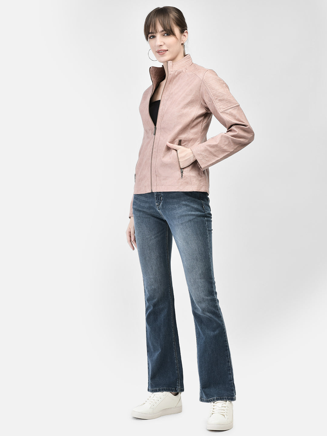 Pink Leather Jacket-Women Jackets-Crimsoune Club