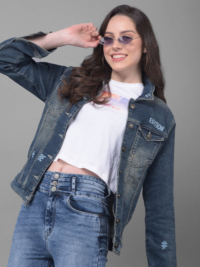 Blue Denim Jacket-Women Jackets-Crimsoune Club