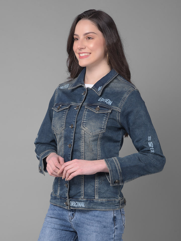 Blue Denim Jacket-Women Jackets-Crimsoune Club