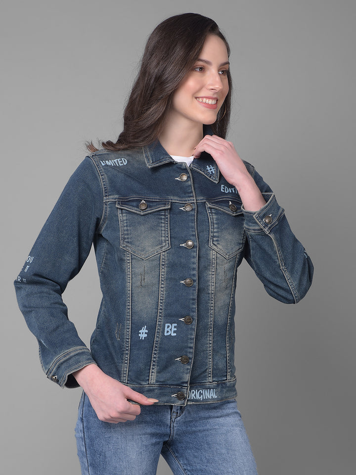 Blue Denim Jacket-Women Jackets-Crimsoune Club