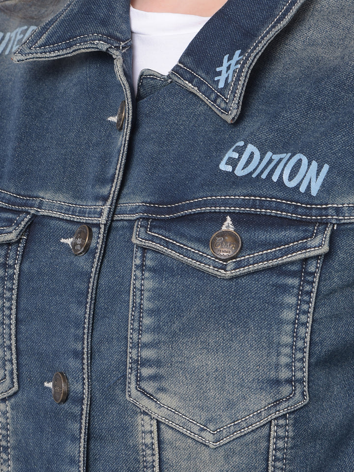 Blue Denim Jacket-Women Jackets-Crimsoune Club