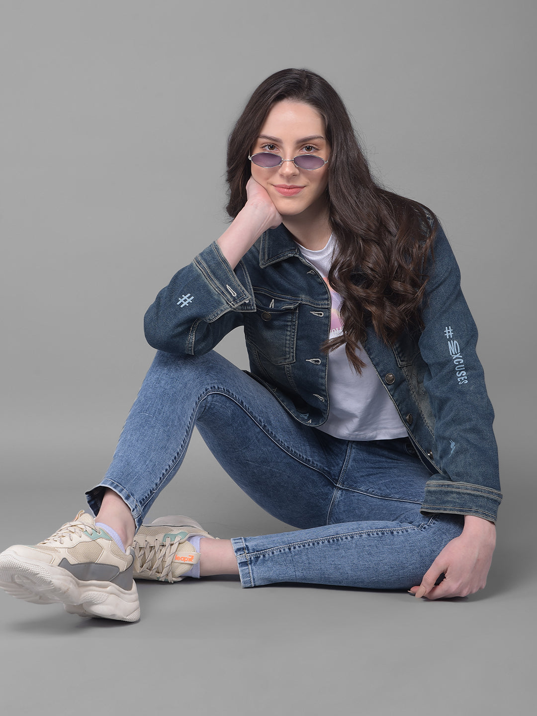 Blue Denim Jacket-Women Jackets-Crimsoune Club