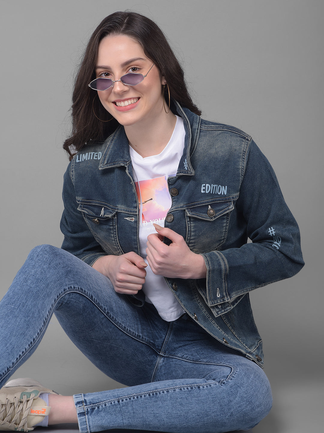 Blue Denim Jacket-Women Jackets-Crimsoune Club