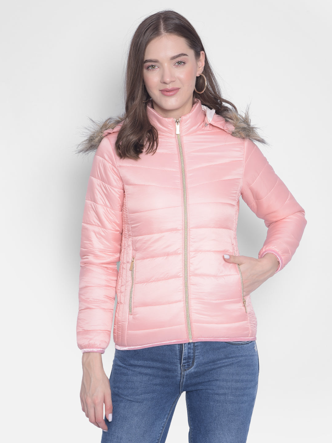 Pink Detachable Hooded Padded Jackets-Women Jackets-Crimsoune Club