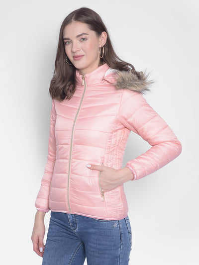 Pink Detachable Hooded Padded Jackets-Women Jackets-Crimsoune Club