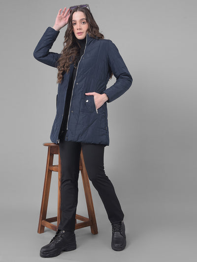 Navy Blue Puffer Jacket-Women Jackets-Crimsoune Club