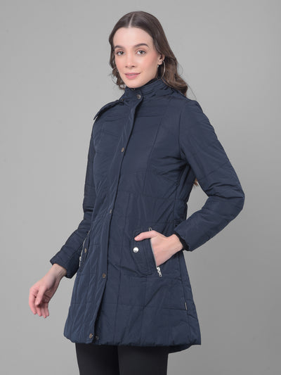 Navy Blue Puffer Jacket-Women Jackets-Crimsoune Club