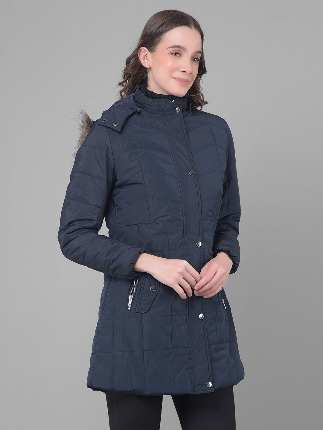 Navy Blue Puffer Jacket-Women Jackets-Crimsoune Club